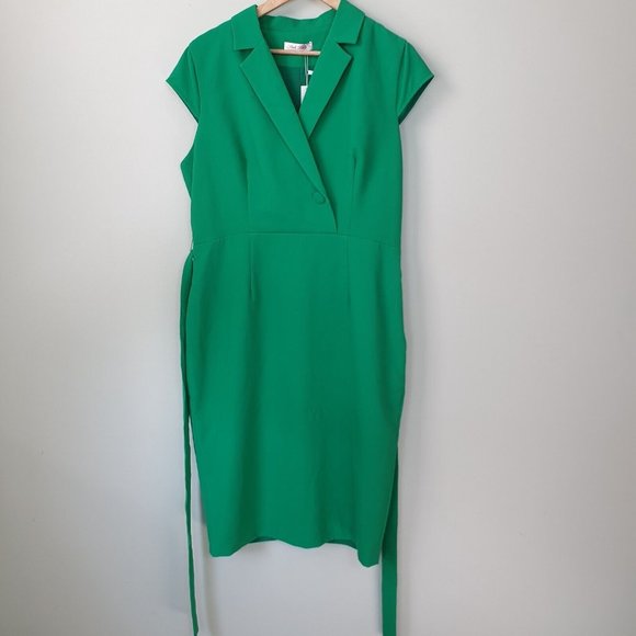 NWT PINK RUBY vintage green Dress Sze16 retro collared belted short sleeve - Picture 9 of 9